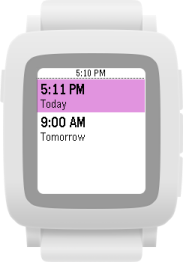 A list of two alarms. The first says "5:11 PM today". The second says "9:00 AM tomorrow".