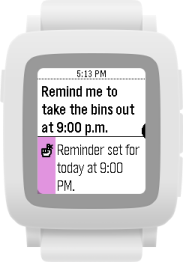 Remind me to take the bins out at 9:00 p.m. Below, a confirmation: Reminder set for today at 9:00 PM.