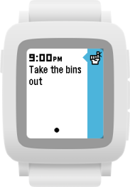 The timeline future screen with a pin: 9:00 PM - Take the bins out